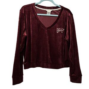 Lucky Brand size XL winter themed burgundy velour long sleeve v neck cropped top